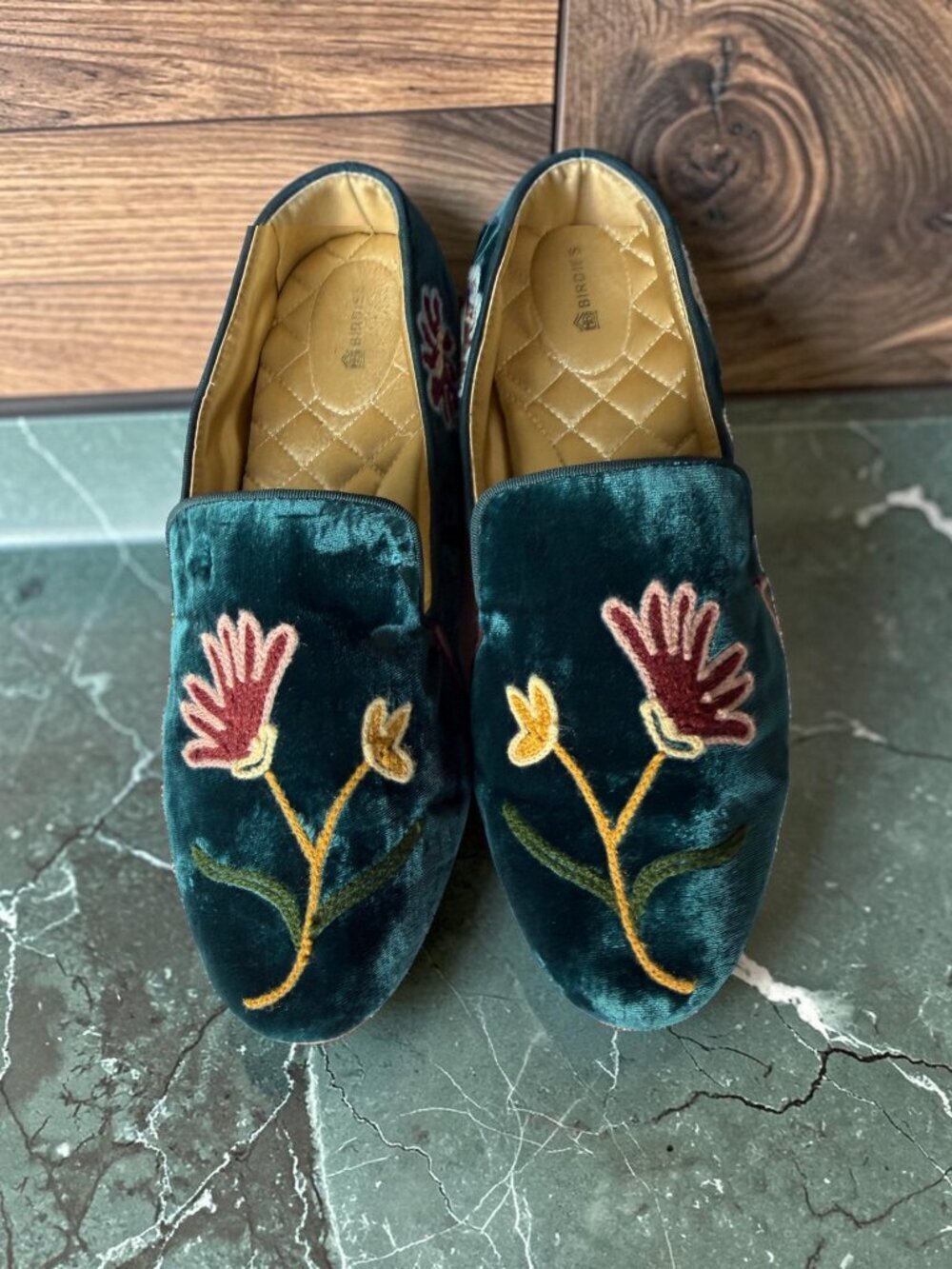 Birdies Starling Embroidered Flat Blue Flat Velvet W 11 Teal Blue Flora Velvet - Picture 7 of 16